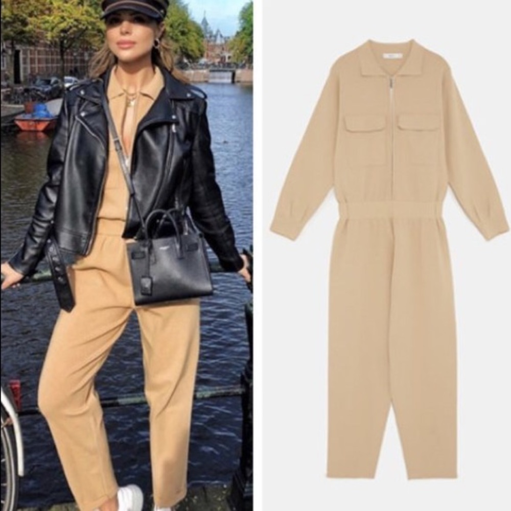 Zara Knit Camel Jumpsuit Blogger Favorite NWOT S ⭐️